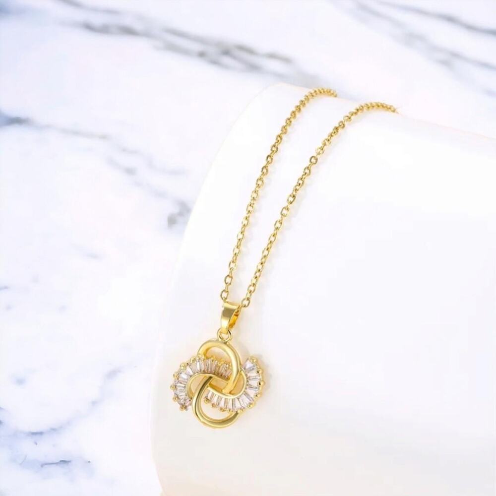 Gold Plated Stainless Steel Knot Zircon Necklace